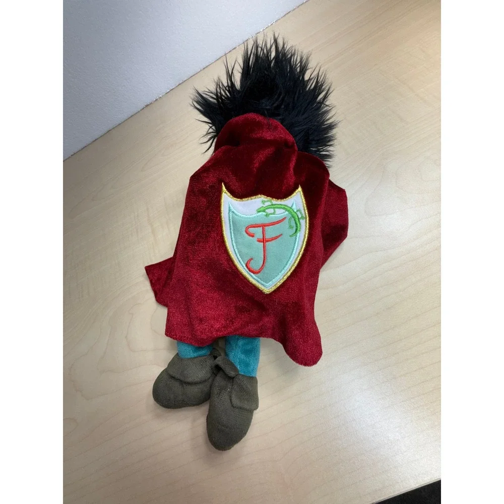 Prince Hero Hand Puppet with Red Velvet Dragon Crest Cape Black Hair Crown Plush